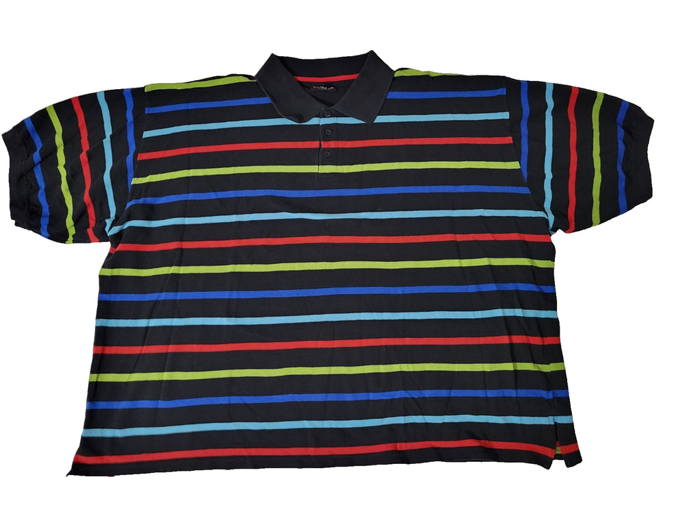 Koman Jeans Mens 5XL Black Multicolor Striped Polo Shirt Short Sleeve